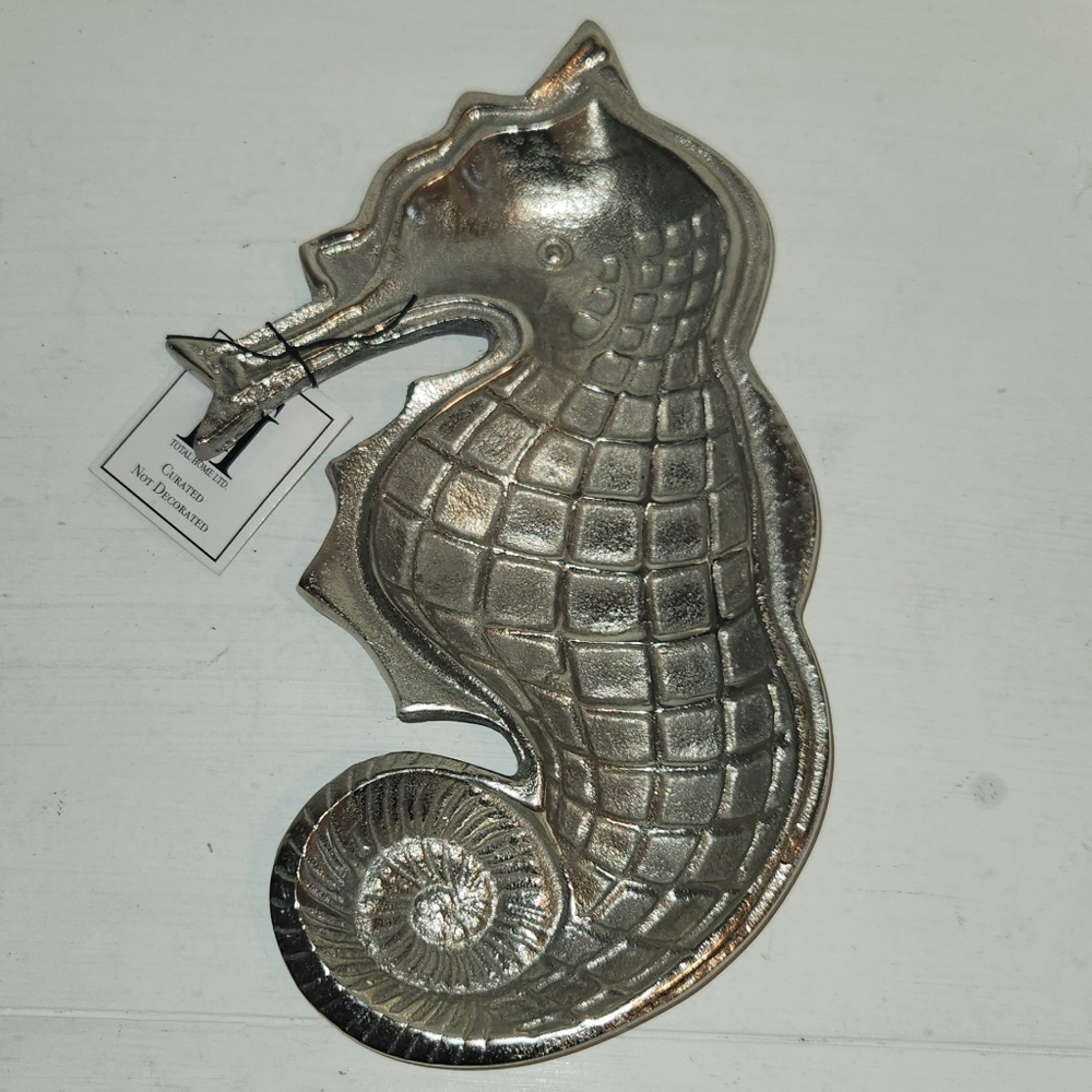 NWT Total Home LTD Silver Seahorse Platter Decorative & Food Safe